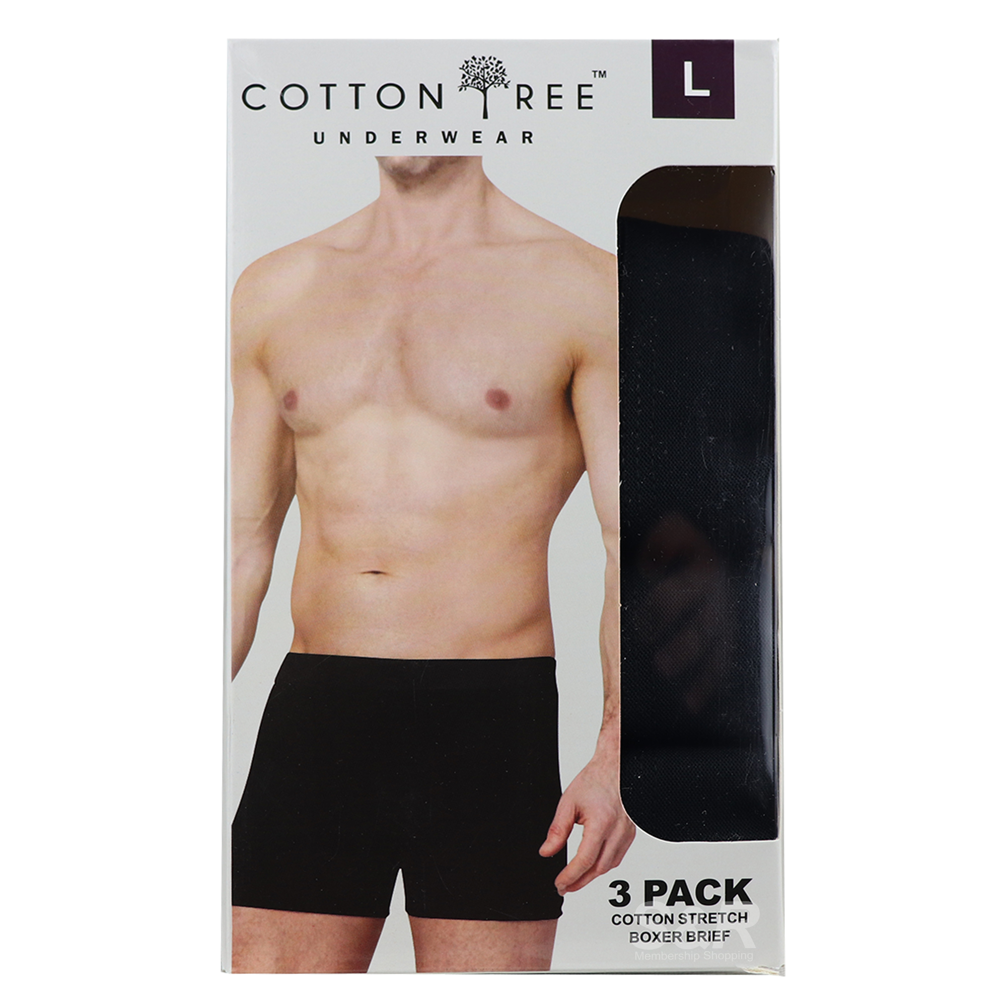 Cotton Tree Mens Boxer Brief Black 3-Pack Large